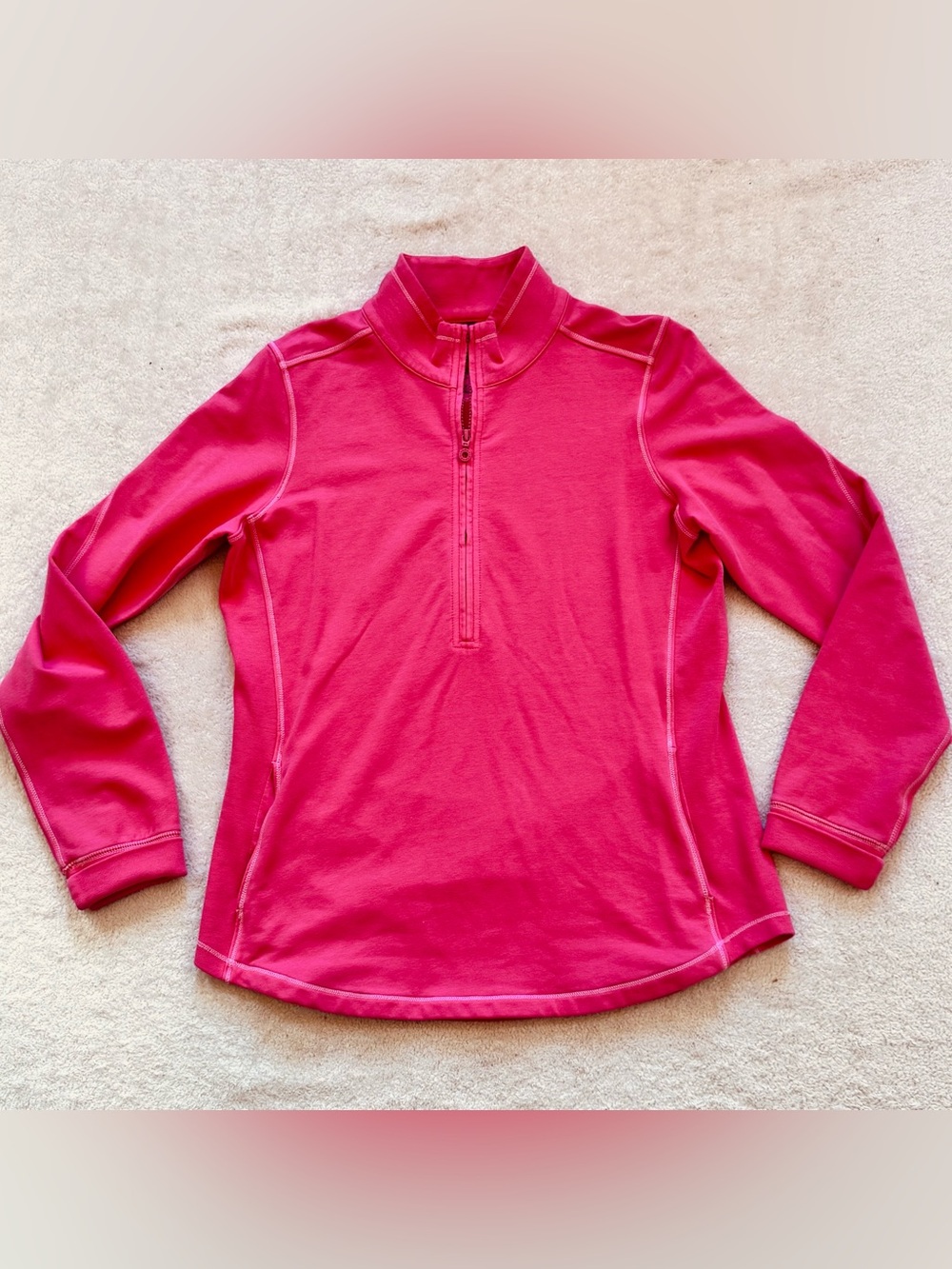 Tommy Bahama Womens Aruba Half Zip Pullover Sweatshirt Pink Stitching Medium